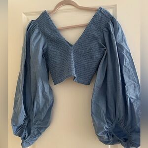 Blue crop top with puff long sleeves